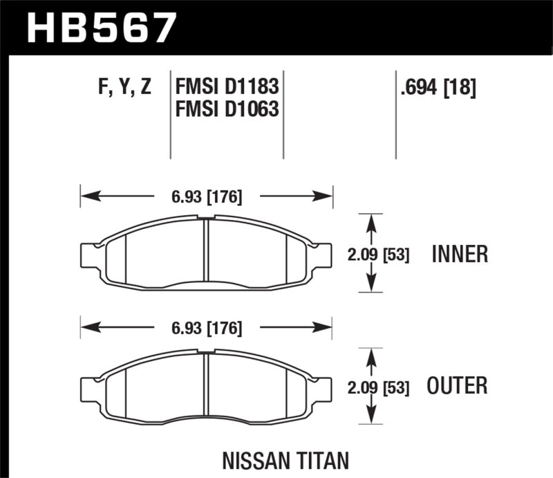Hawk Performance HB567Y.694 Hawk 04-06 infiniti QX56 / 05-06 Armada / 04 Pathfinder / 04-07 Titan LTS Street Front Brake Pads