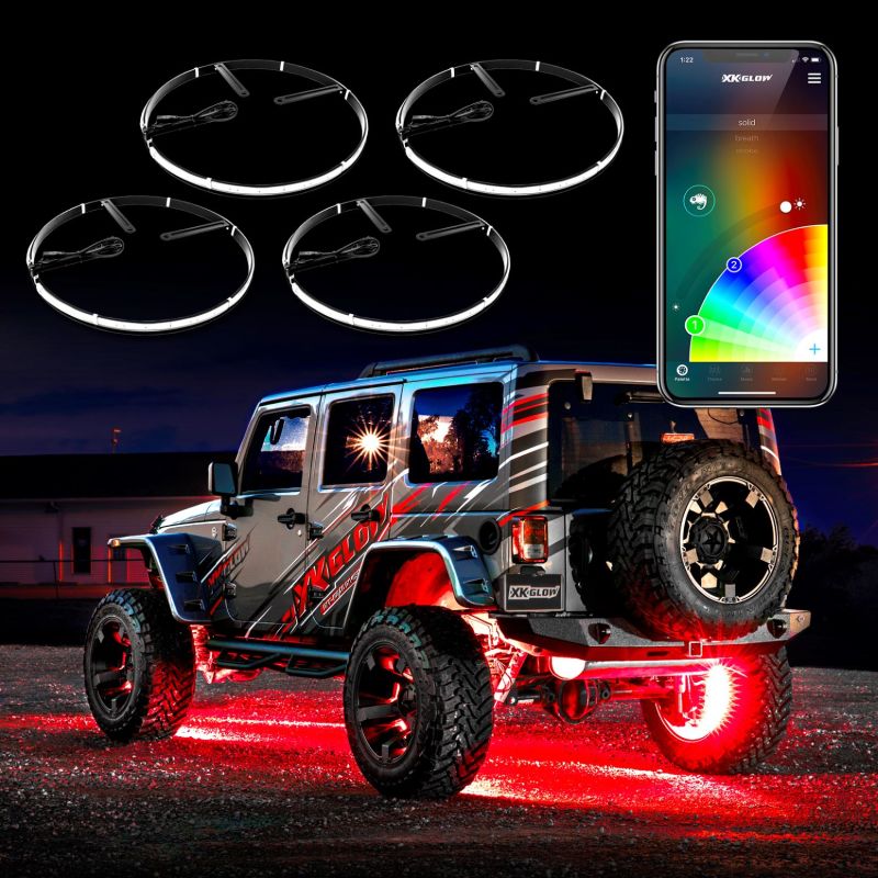 XKGLOW XK-WHEEL-KIT XK Glow Wheel Ring Light Kit XKchrome App controlled w/ Turn Signal Function 4pc 15In