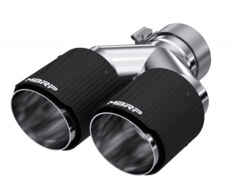 MBRP T5182CF 3in ID / Dual 4in OD Out Staggered L 9.87in / R 9.37in Dual Wall Carbon Fiber Univ Exhaust Tip