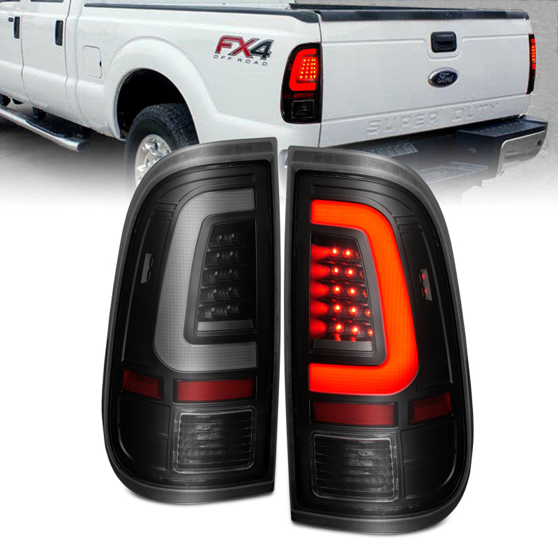 ANZO 311379 2008-2016 Ford F-250 LED Tail w/ Lights Bar Black Housing Smoke Lens
