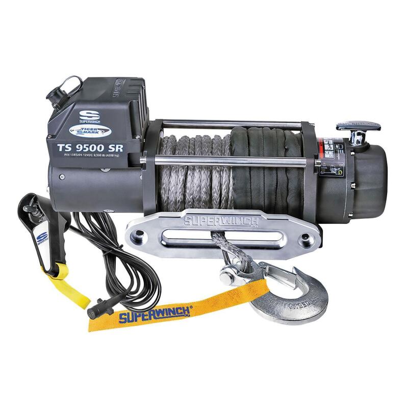 Superwinch 1595201 9500 LBS 12V DC 3/8in x 80ft Synthetic Rope Tiger Shark 9500 Winch