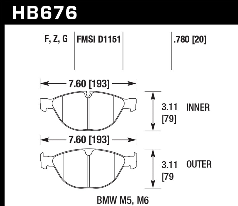 Hawk Performance HB676Z.780 Hawk 06-10 BMW M5/M6 Perf Ceramic Street Front Brake Pads