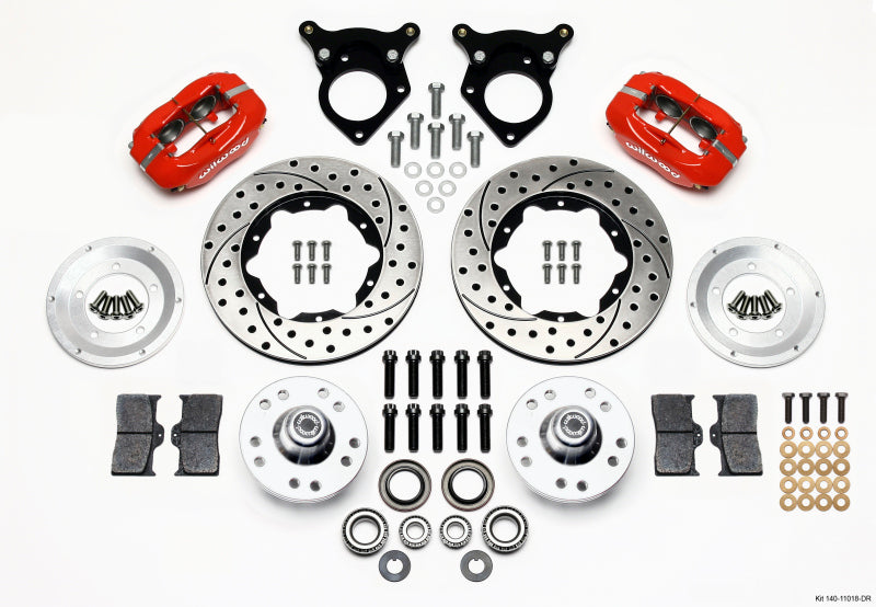 Wilwood 140-11018-DR Forged Dynalite Front Kit 11.00in Drilled Red 87-93 Mustang 5 Lug