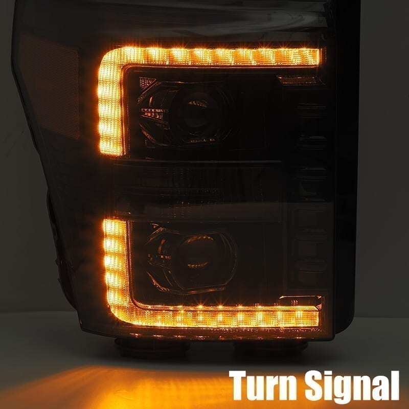 AlphaRex 880143 11-16 Ford F-350 SD LUXX LED Proj Headlights Plank Style Alpha Blk w/Activ Light/Seq Signal