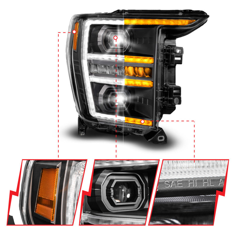 ANZO 111594-R 21-23 Ford F150 LED Projector Headlight w/Switchback+Sequential - Black (Passenger Side Only)
