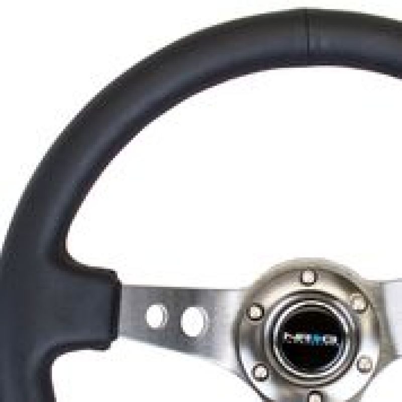 NRG RST-006GM Reinforced Steering Wheel (350mm / 3in. Deep) Blk Leather w/Gunmetal Circle Cutout Spokes