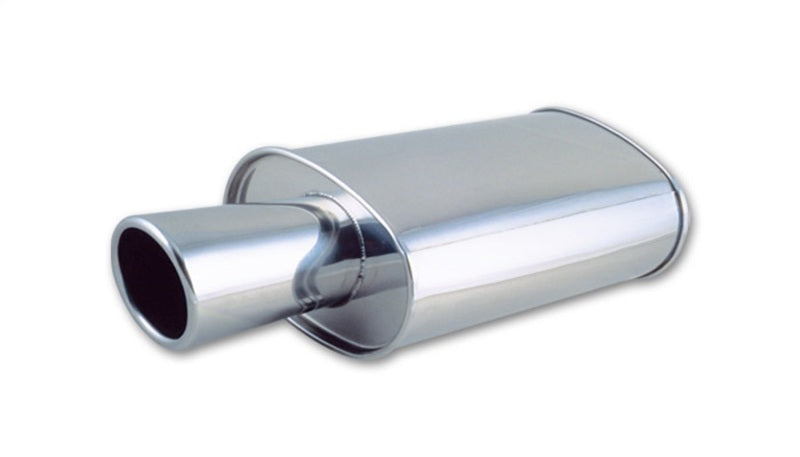 Vibrant 1046 StreetPower Oval Muffler with 4in Round Tip Angle Cut Rolled Edge - 2.5in inlet I.D.
