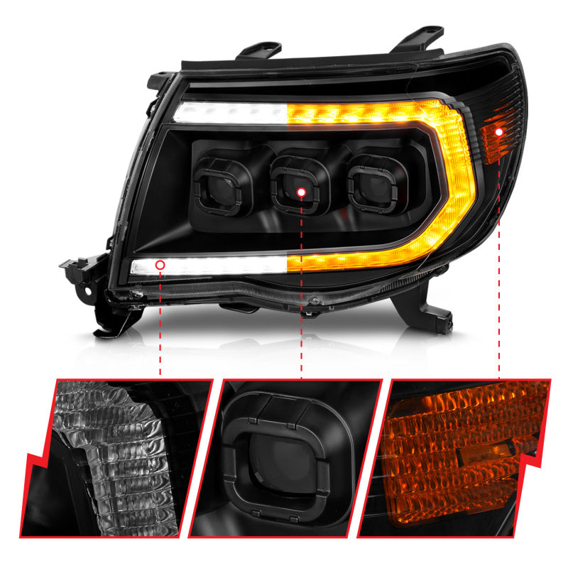 ANZO 111640A 05-11 Toyota Tacoma Full LED Projector Headlights White DRL/Init/SeqSig Black - Pair