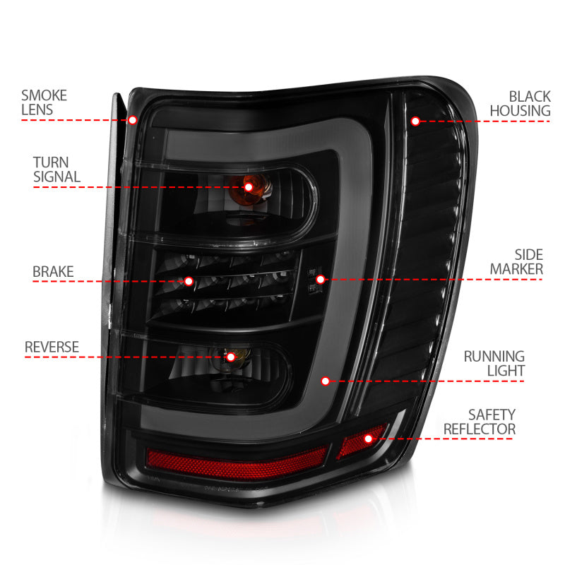 ANZO 311395 1999-2004 Jeep Grand Cherokee LED Tail Lights w/ Light Bar Black Housing Smoke Lens