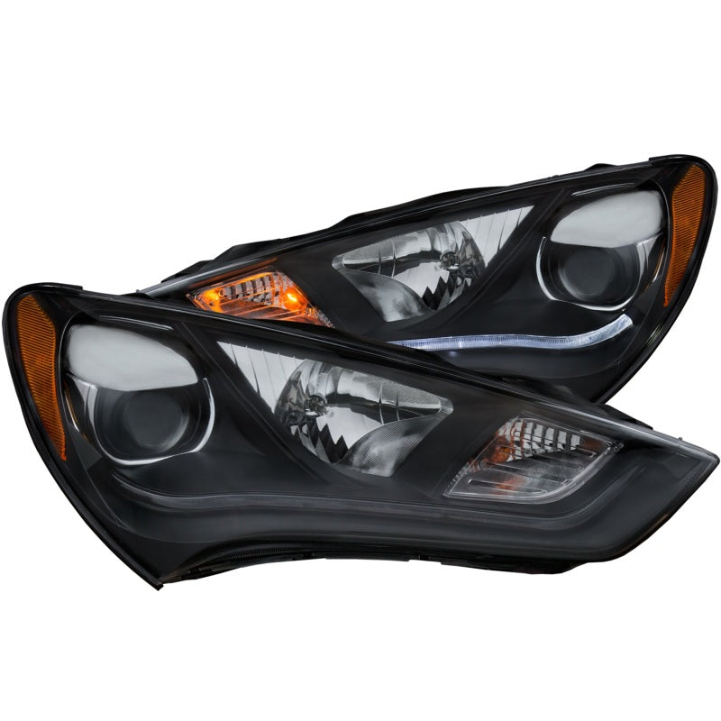ANZO 121511 2013-2015 Hyundai Genesis Projector Headlights w/ Plank Style Design Black (HID Compatible)