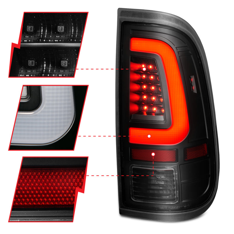 ANZO 311379 2008-2016 Ford F-250 LED Tail w/ Lights Bar Black Housing Smoke Lens