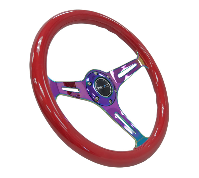 NRG ST-015MC-RD Classic Wood Grain Steering Wheel (350mm) Red Grip w/Neochrome 3-Spoke Center