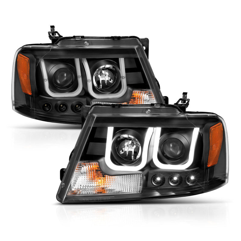 ANZO 111288 2004-2008 Ford F-150 Projector Headlights w/ U-Bar Black