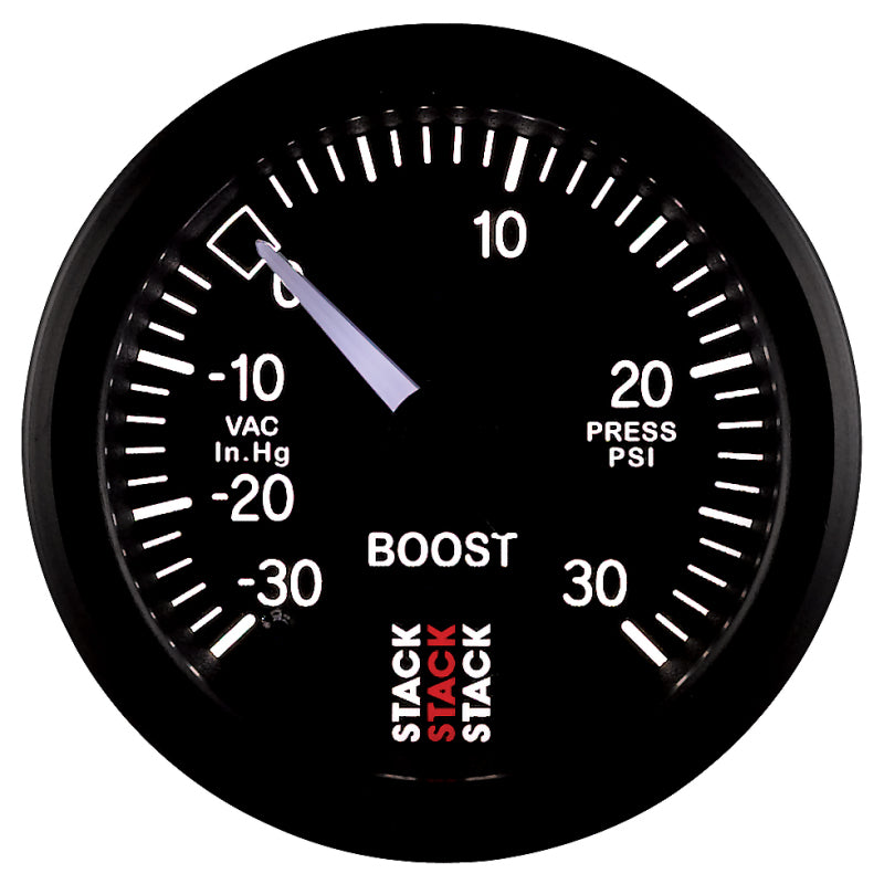 AutoMeter ST3112 Autometer 52mm Stack Instruments -30INHG to +30PSI Mechanical Boost Gauge - Black