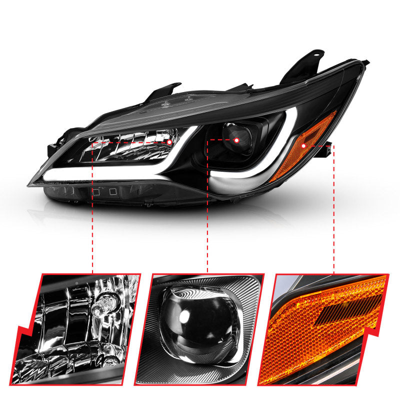 ANZO 121518 Projector Headlights With Plank Style Design Black w/Amber 15-16 Toyota Camry (4DR)