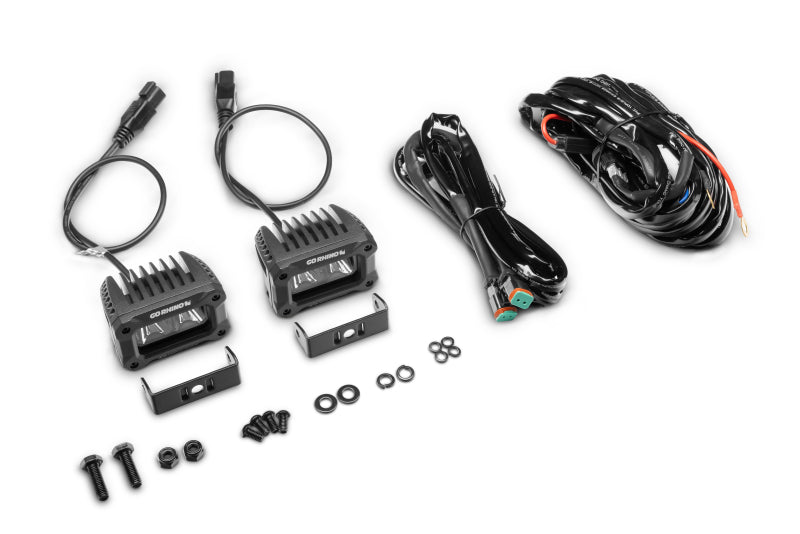 Go Rhino 751003023SBS Xplor Bright Series Rectangle LED Spot Light Kit (Surface/Thread Stud Mnt) 3x2 - Blk (Pair)