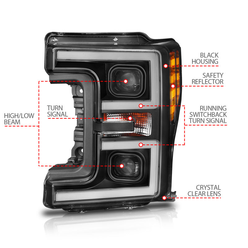 ANZO 111388 LED Headlights 17-18 Ford F-250 Super Duty Plank-Style L.E.D. Headlight Black (Pair)