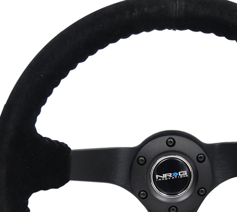 NRG RST-036MB-S-BK Reinforced Steering Wheel (350mm / 3in. Deep) Blk Suede/Blk Bball Stitch w/5mm Matte Black Spoke