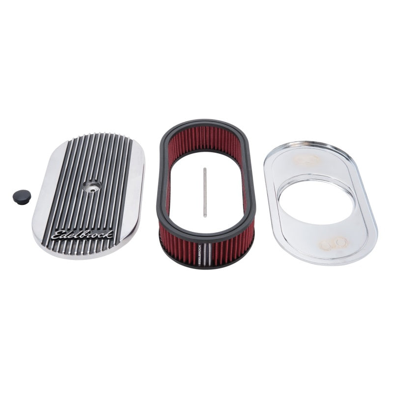 Edelbrock 4273 Air Cleaner Elite II Oval Single 4-Bbl Carb 2 5In Red Element Polished