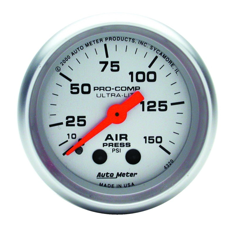 AutoMeter 4320 Autometer Ultra-Lite 2-1/16in 0-150 PSI Mechanical Air Pressure Gauge