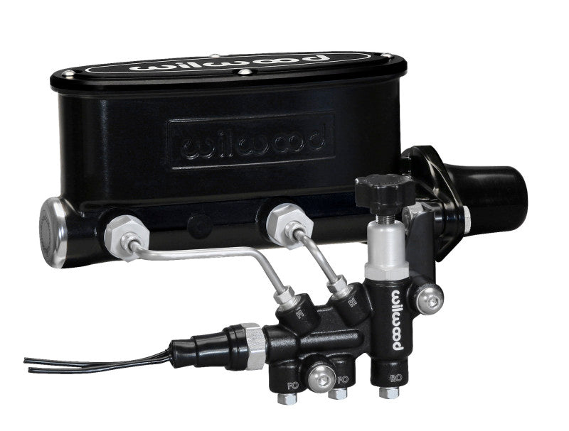 Wilwood 261-13270-BK HV Tandem M/C Kit w L/H Bracket & Prop Valve - 1 1/8in Bore Black