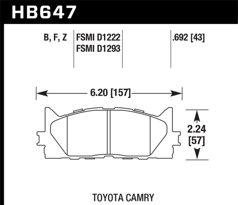 Hawk Performance HB647F.692 Hawk 10 Lexus ES350 / 07-11 Toyota Camry SE/XLE HPS Street Front Brake Pads