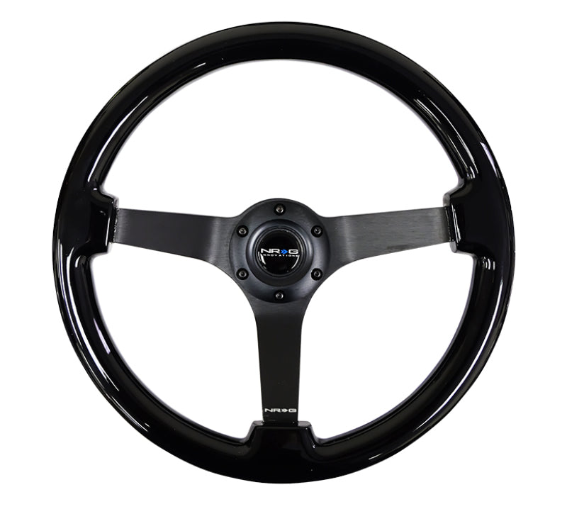 NRG RST-036BK-BK Reinforced Steering Wheel (350mm / 3in. Deep) Black w/Black Chrome Solid 3-Spoke Center