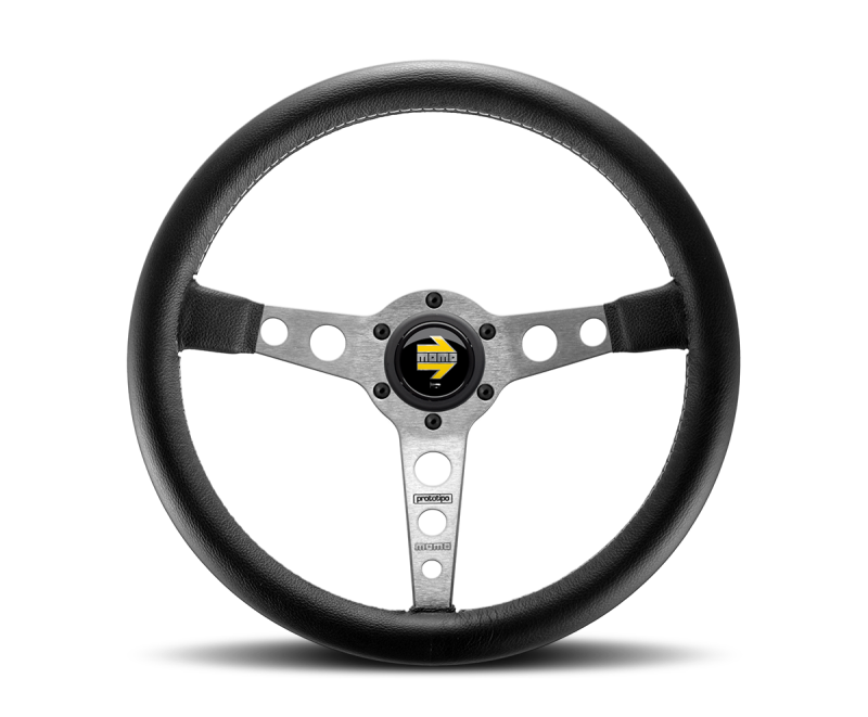 MOMO PRO35BK0S Momo Prototipo Steering Wheel 350 mm - Black Leather/Wht Stitch/Brushed Spokes