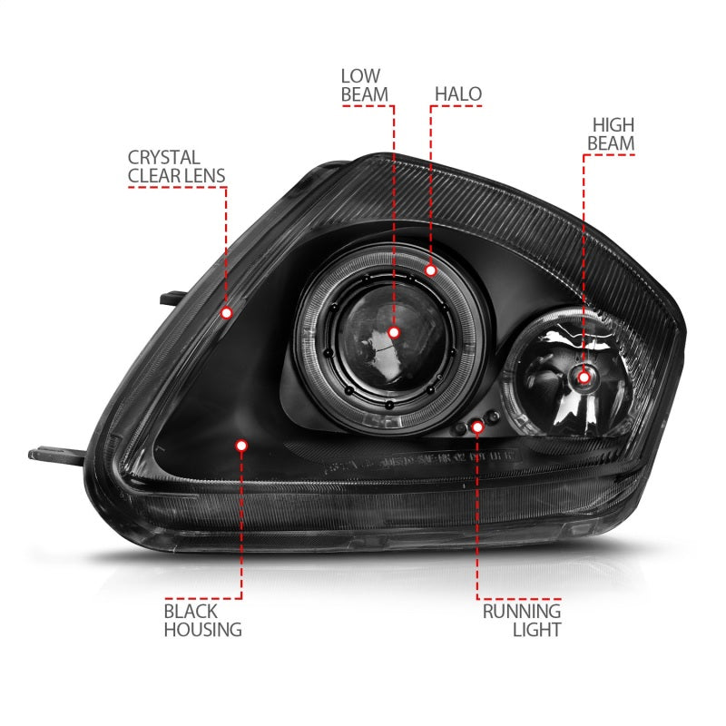 ANZO 121332 2000-2005 Mitsubishi Eclipse Projector Headlights w/ Halo Black