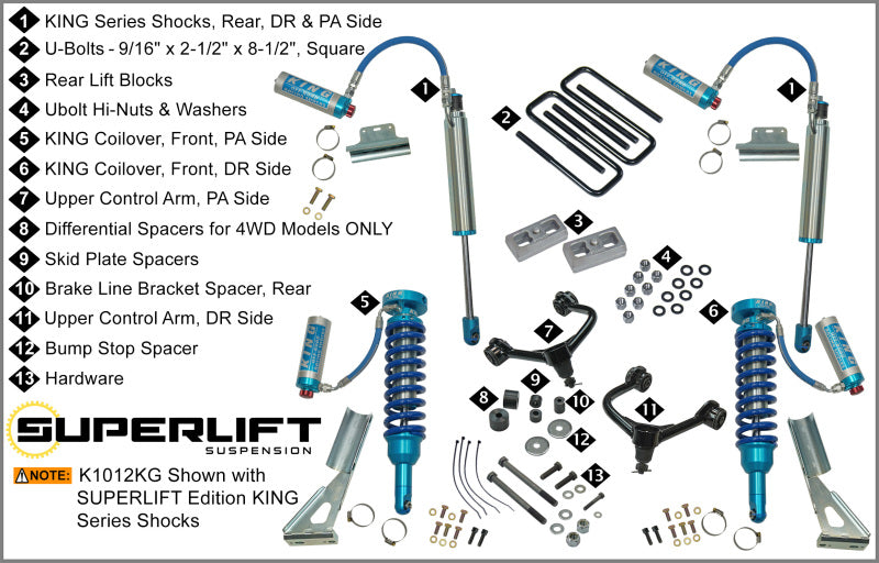Superlift K1012KG 05-20 Toyota Tacoma 4WD (Excl TRD Pro Models) - w/ King Shocks 3in Lift Kit