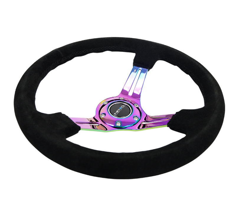 NRG RST-018S-MCBS Reinforced Steering Wheel (350mm / 3in. Deep) Blk Suede/Blk Stitch w/Neochrome Slits