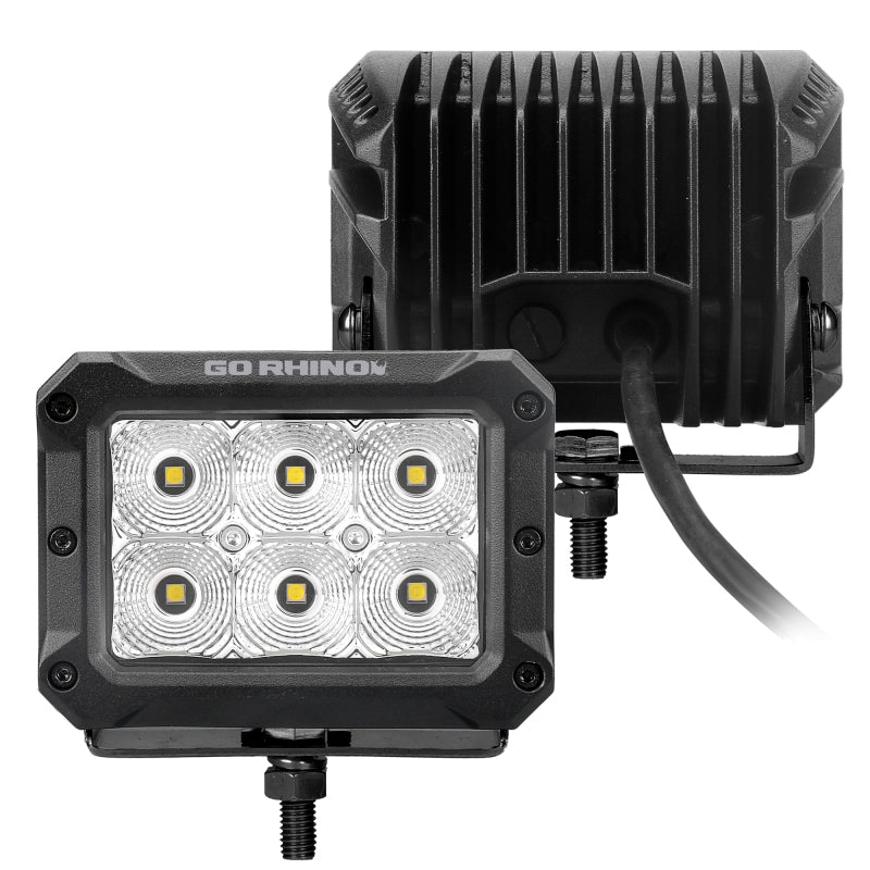 Go Rhino 753003023FBS Xplor Bright Series Rectangle LED Flood Light Kit (Surface/Thread Std Mnt) 4x3 - Blk (Pair)