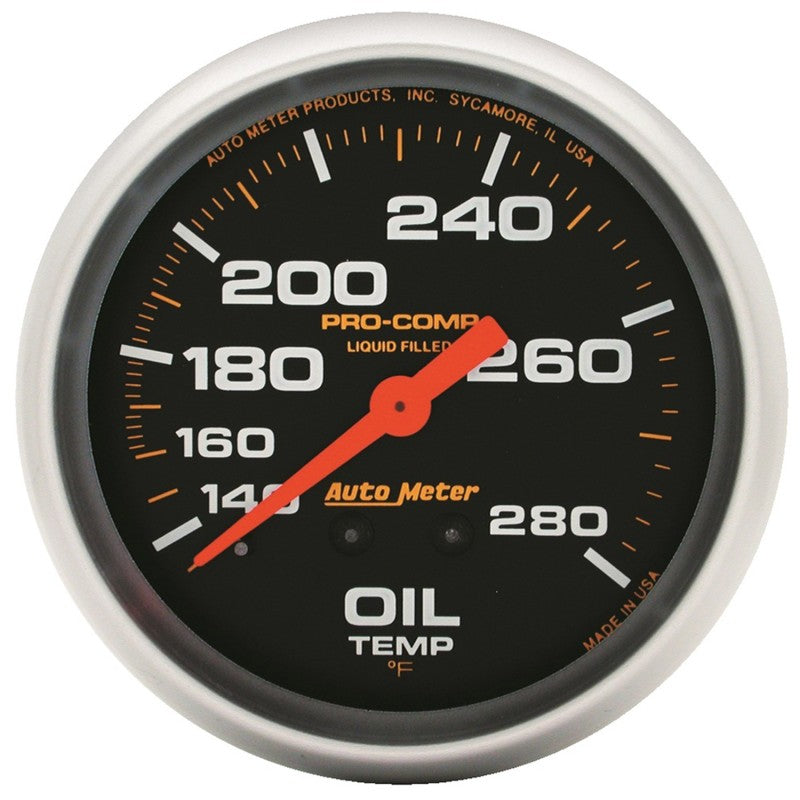 AutoMeter 5443 Autometer Liquid Filled Mechanical 66.7mm 140-280 deg F Oil Termperature Gauge Includes 12 ft Tubing