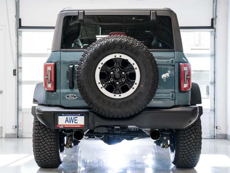 AWE Tuning 3015-33456 2021+ Ford Bronco 0FG Dual Rear Exit Exhaust w/Diamond Black Tips & Bash Guard