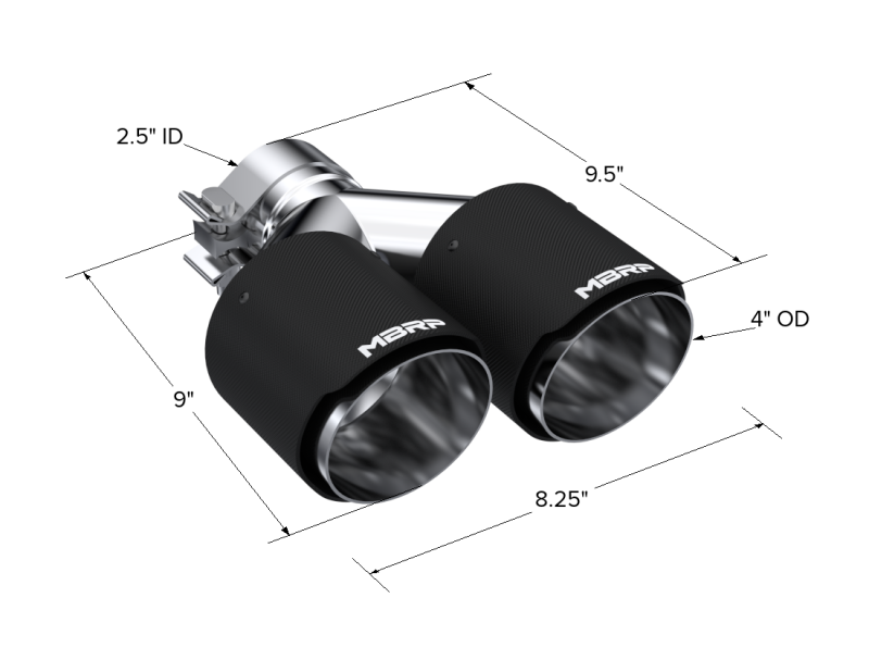MBRP T5178CF Universal Carbon Fiber Dual Tip 4in OD/2.5in Inlet