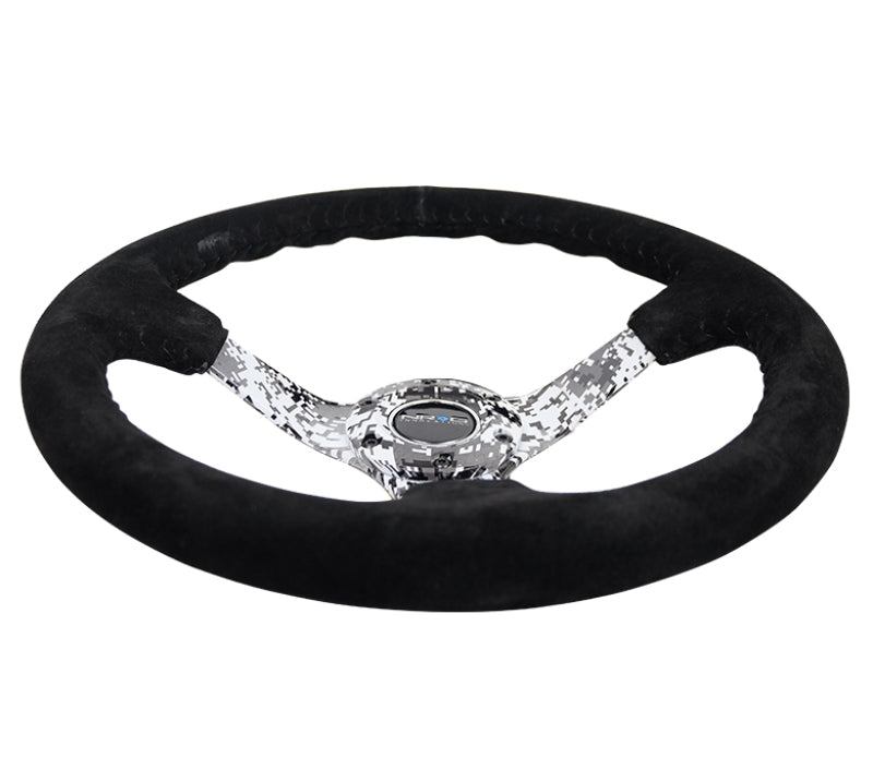 NRG RST-036DC-S Reinforced Steering Wheel (350mm / 3in. Deep) Blk Suede w/Hydrodipped Digi-Camo Spokes