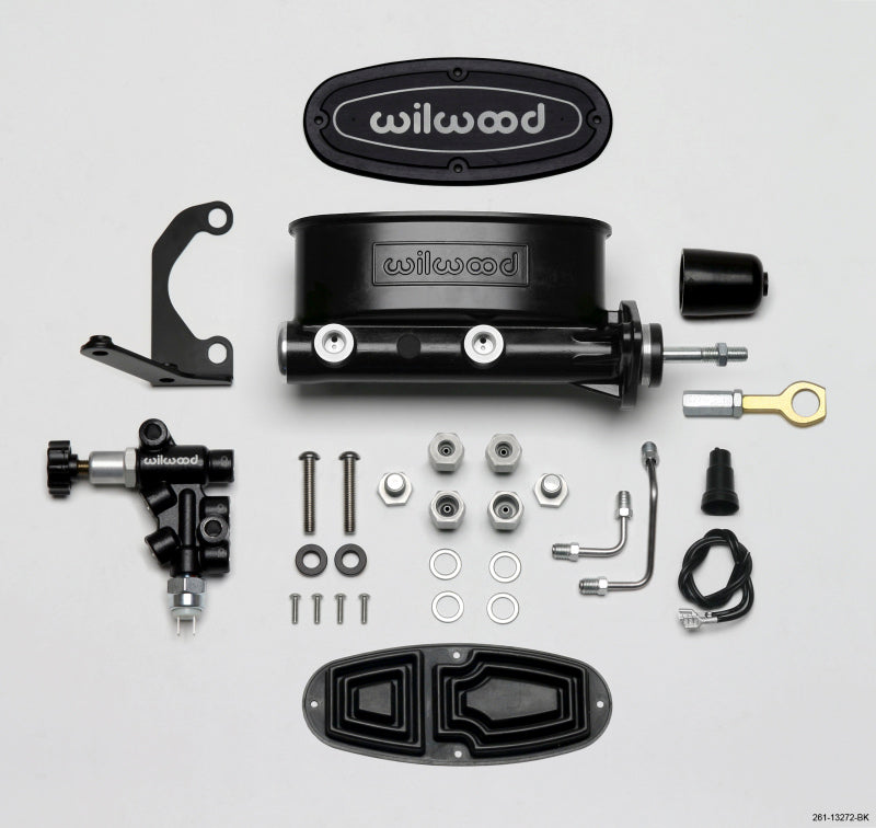 Wilwood 261-13272-BK HV Tandem M/C Kit w L/H Bracket & Prop Valve - 7/8in Bore Black-W/Push. - Early Mustang