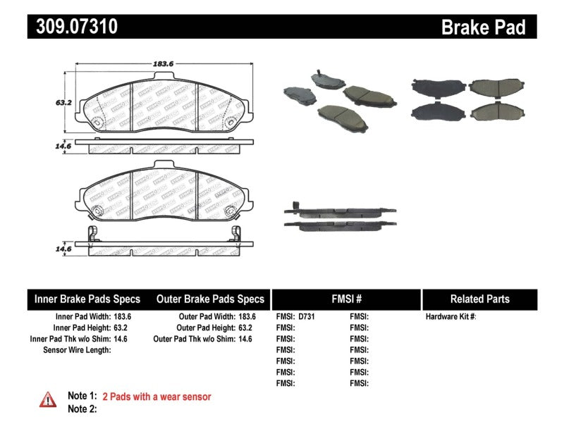 Stoptech 309.07310 StopTech Performance 04-08 Cadillac XLR/XLR-V / 97-10 Corvette / 05-06 Pontiac GTO Front Brake Pads