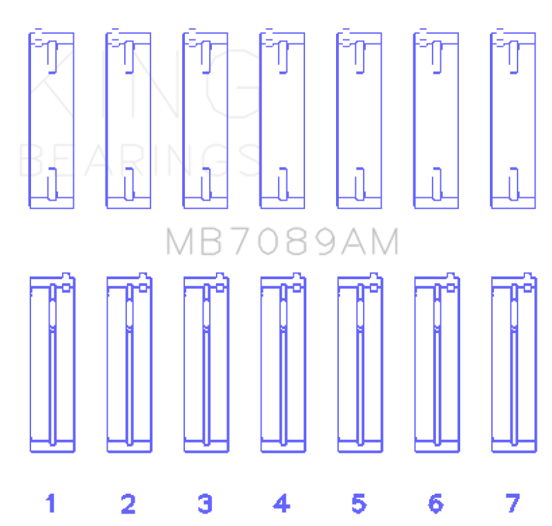 King Engine Bearings MB7089AM Audi/Volkswagen ABV/AES/AUE Crankshaft Main Bearing Set (Set of 7) - Size STD
