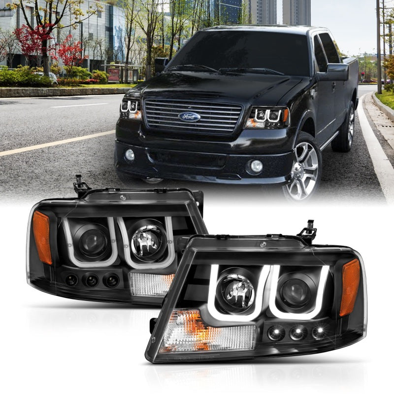 ANZO 111288 2004-2008 Ford F-150 Projector Headlights w/ U-Bar Black
