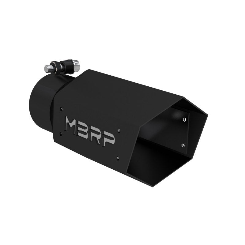 MBRP T5169BLK Universal 4in Hex Tip 3in Inlet 10in Length w/ Logo - Black Coated