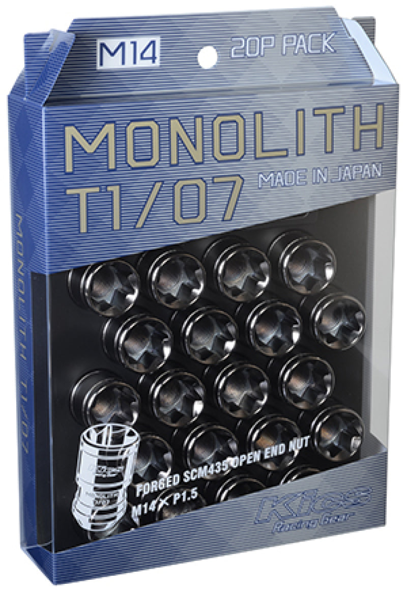 Project Kics WMN04GK 14 x 1.5 Glorious Black T1/07 Monolith Lug Nuts - 20 Pcs