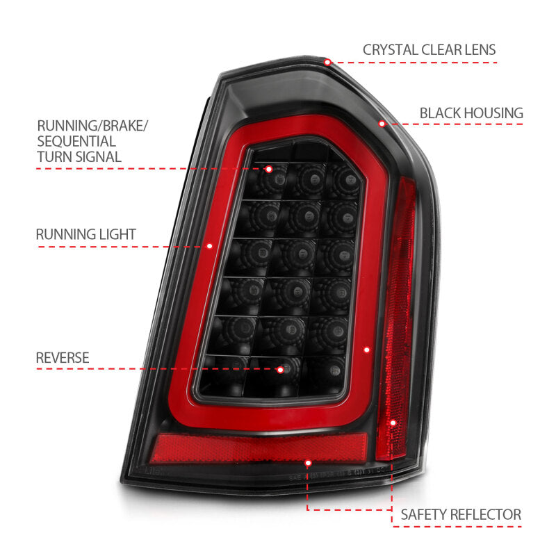 ANZO 321343 11-14 Chrysler 300 LED Taillights Black w/ Sequential