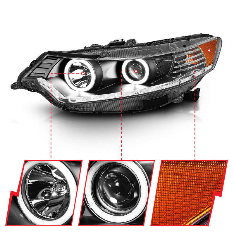 ANZO 121393 2009-2012 Acura TSX Projector Headlights w/ Halo Black (CCFL) (HID Compatible)
