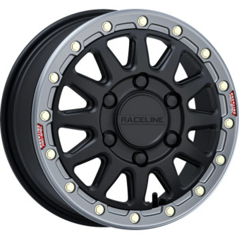 Raceline A14BG-77012+25 A14BG Alpha 17x7in/5x114.3 BP/25mm Offset/68mm Bore- Blk & Gunmetal Ring Beadlock Wheel