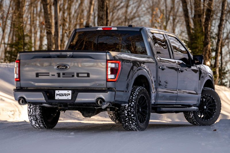 MBRP S5268BLK 22-23 Ford F150 T304 5in OD Black Tip Dual Rear Exit 3in Black Coated Cat Back Exhaust
