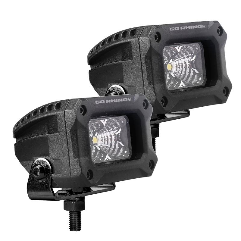 Go Rhino 751003023FBS Xplor Bright Series Rectangle LED Flood Light Kit (Surface/Thread Std Mnt) 3x2 - Blk (Pair)