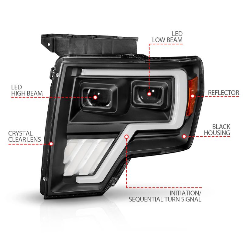 ANZO 111606 09-14 Ford F-150 Full LED Proj Headlights w/Initiation Feature - Black