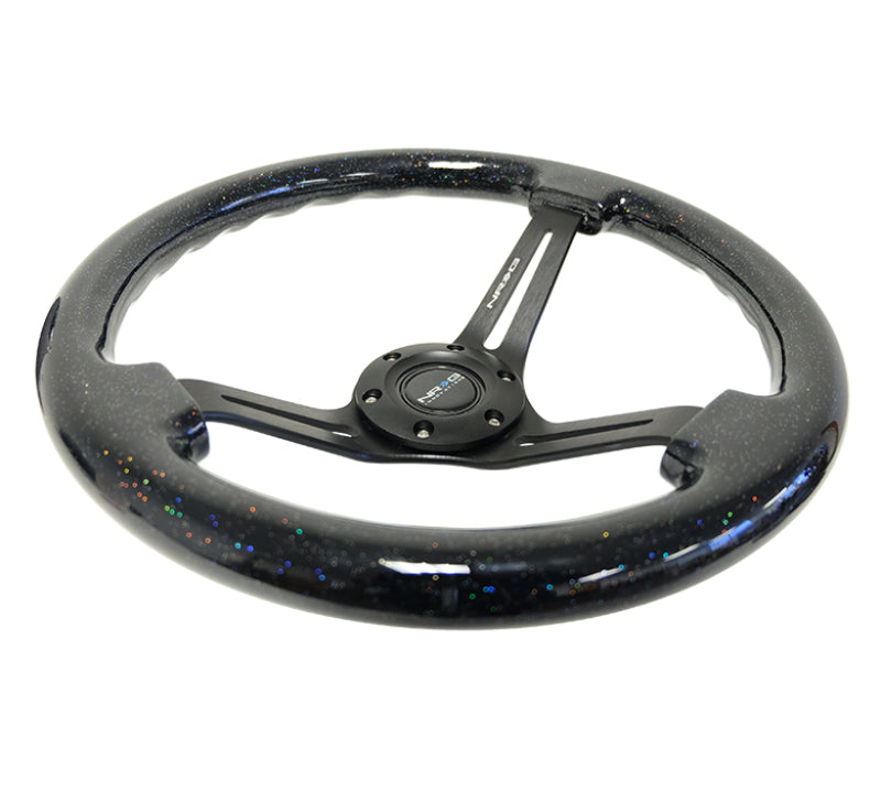NRG RST-018BSB-BK Reinforced Steering Wheel (350mm / 3in. Deep) Black Multi Color Flake Wood w/ Black Matte Center