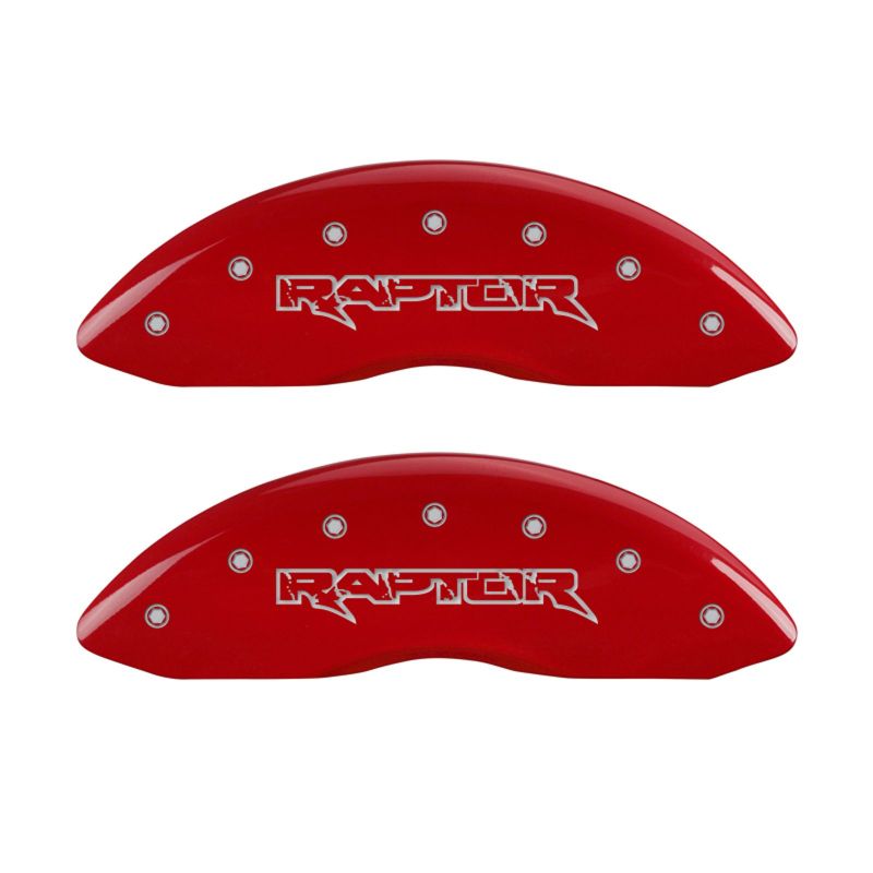 MGP 10213SRPTRD 4 Caliper Covers Engraved Front & Rear Raptor Red finish silver ch